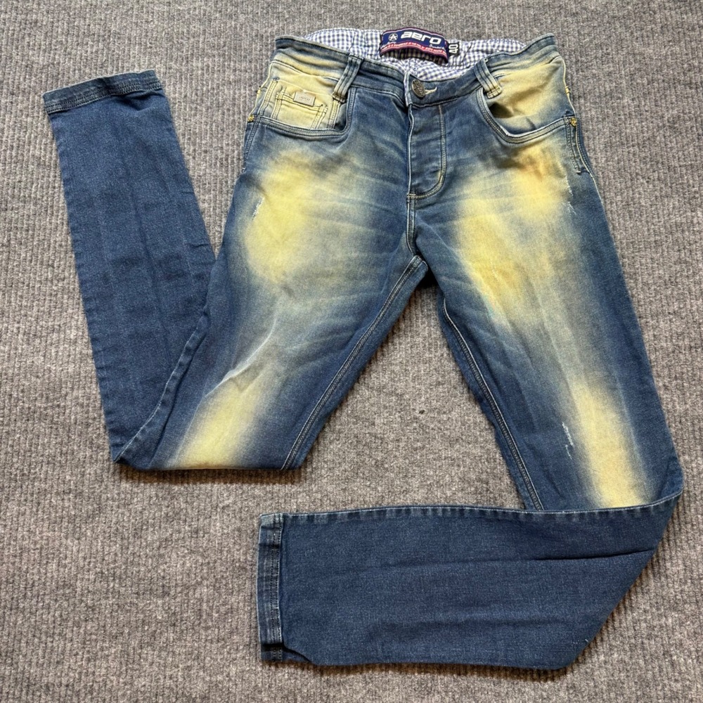 Aero Mens Size 40 28x33 Dirty Wash Jeans Mud Wash Button Fly Y2K Streetwear